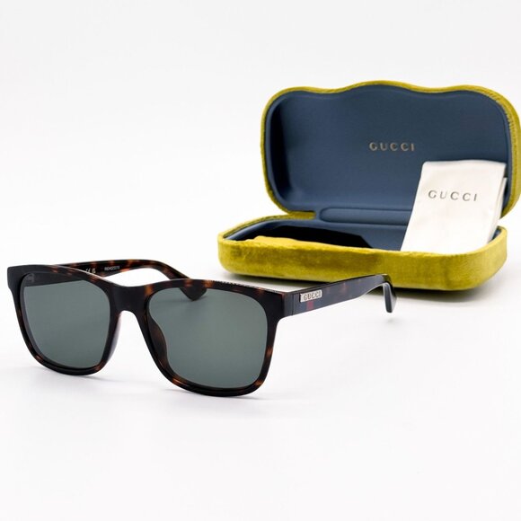 NEW GG0746S 003 UNISEX DARK GREEN HAVANA SUNGLASSES GUCCI - Picture 1 of 11